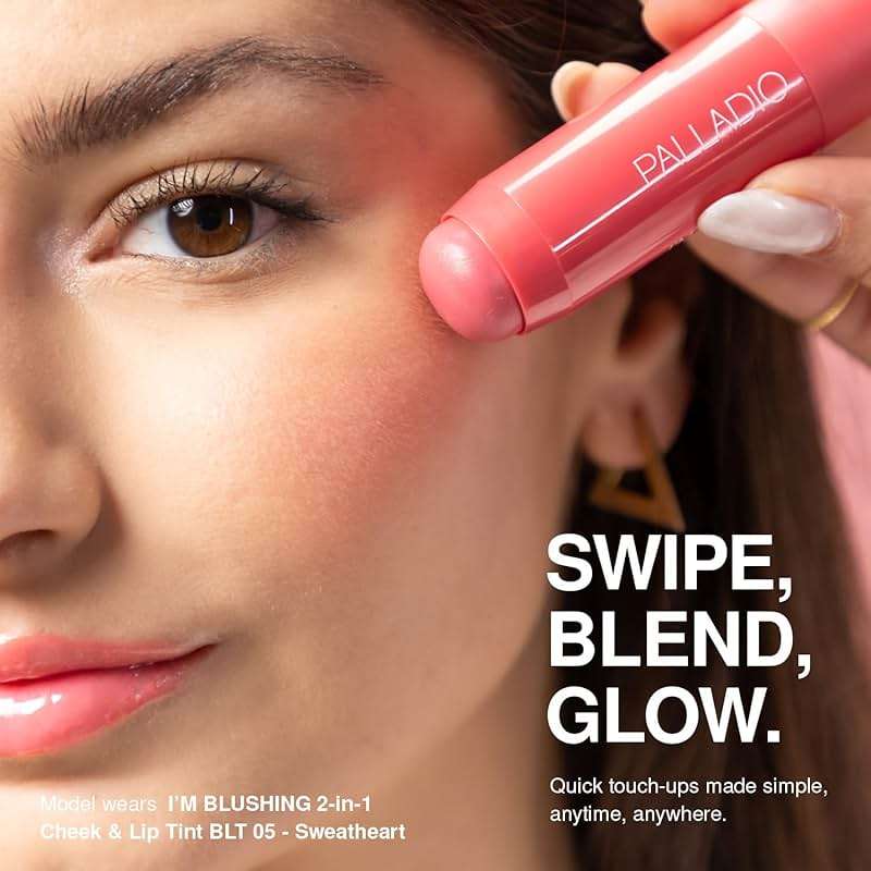 Palladio I'm Blushing 2-in-1 Cheek and Lip Tint, Buildable Lightweight Cream Blush, Sheer Multi Stick Hydrating formula, All day wear, Easy Application, Shimmery, Blends Perfectly onto Skin, Dainty - Image 5