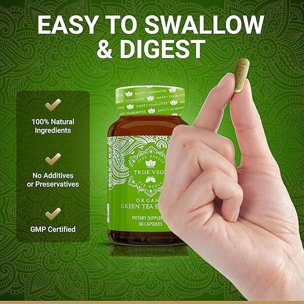 True Veda USDA Organic Green Tea Extract Capsules with EGCG | Premium Plant-Based Green Tea Pills | High Quality EGCG Supplements | Low Caffeine | 60 Vegan Capsules - Image 3