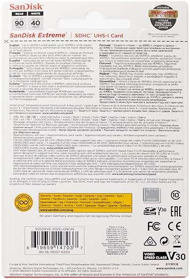 SanDisk 32GB Extreme SDHC UHS-I Memory Card - 90MB/s, C10, U3, V30, 4K UHD, SD Card - SDSDXVE-032G-GNCIN - Image 2