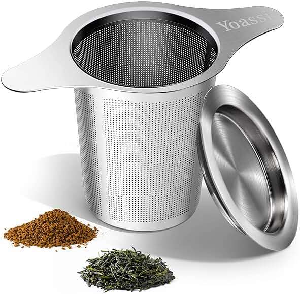 Extra Fine 18/8 Stainless Steel Tea Infuser Mesh Strainer with Large Capacity & Perfect Size Double Handles for Hanging on Teapots, Mugs, Cups to Steep Loose Leaf Tea and Coffee - Image 1