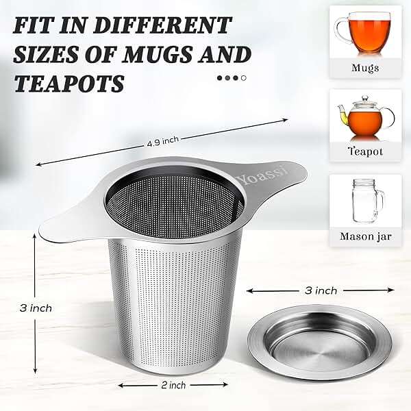 Extra Fine 18/8 Stainless Steel Tea Infuser Mesh Strainer with Large Capacity & Perfect Size Double Handles for Hanging on Teapots, Mugs, Cups to Steep Loose Leaf Tea and Coffee - Image 2