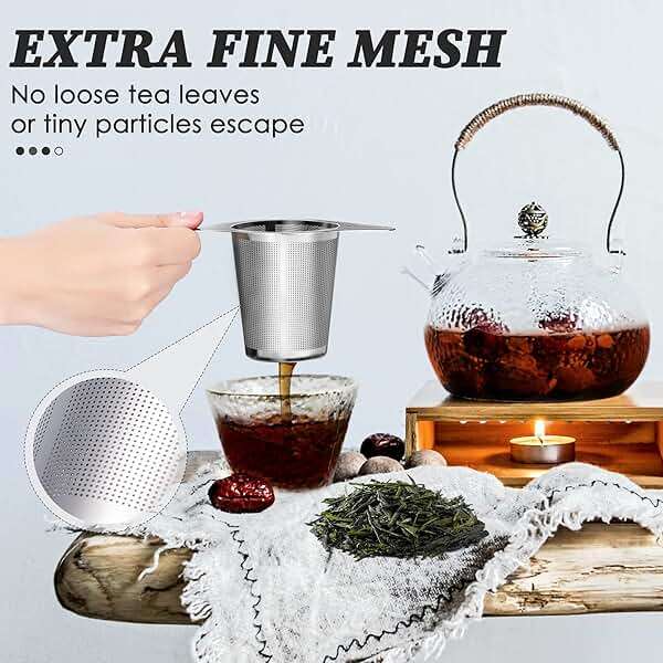 Extra Fine 18/8 Stainless Steel Tea Infuser Mesh Strainer with Large Capacity & Perfect Size Double Handles for Hanging on Teapots, Mugs, Cups to Steep Loose Leaf Tea and Coffee - Image 4
