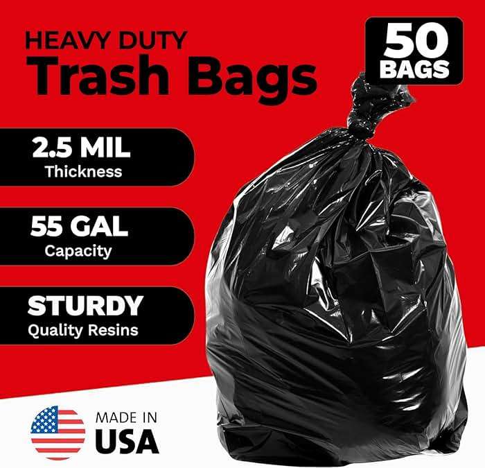 ToughBag 55 Gallon Trash Bags, 2.5 Mil Contractor Bags - 50 Count, Large 55-60 Gallon Trash Can Liners, Black Contractor Garbage Bags, 38 x 58" - Made in USA - Image 3