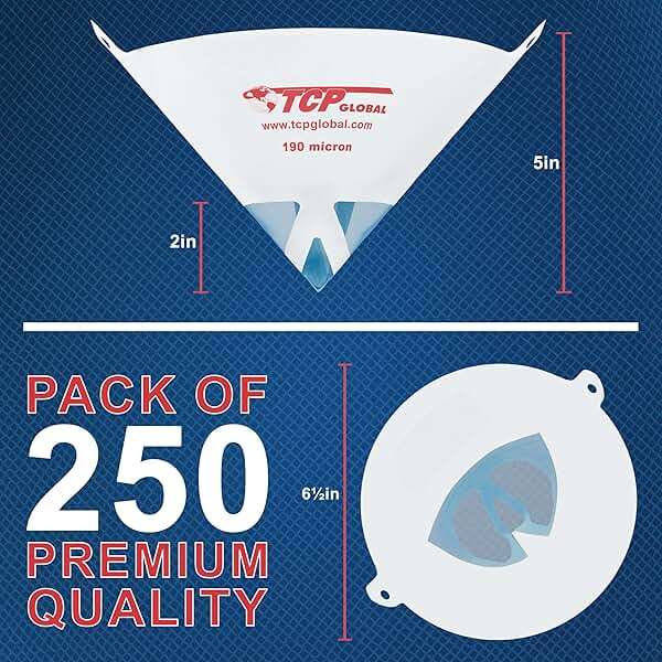 TCP Global - 190 Micron Filter Tips Ultra-Fine Paint Strainer (250 Pack) - Pure Blue Nylon Mesh Cone Strainer - Paint Filter Cones for Auto, House & Hobby - Image 3