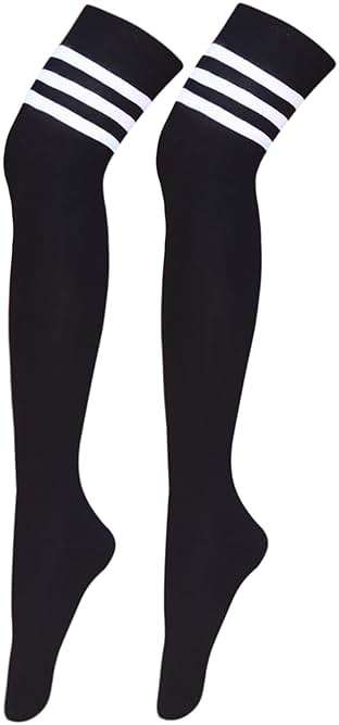 Bestjybt Women Thigh High Socks Cotton Warm Over the Knee High Leg Warmers Long Boot Socks with Stripes - Image 1