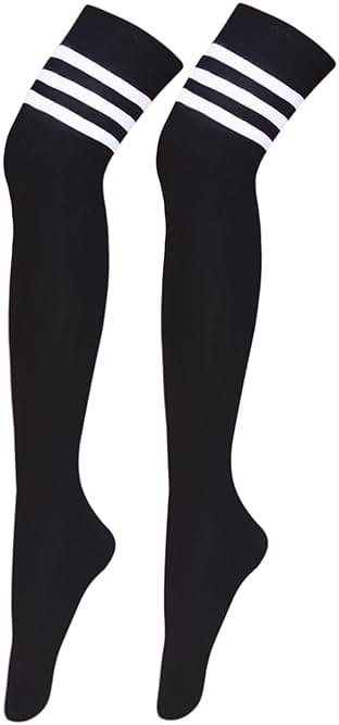 Bestjybt Women Thigh High Socks Cotton Warm Over the Knee High Leg Warmers Long Boot Socks with Stripes - Product Image