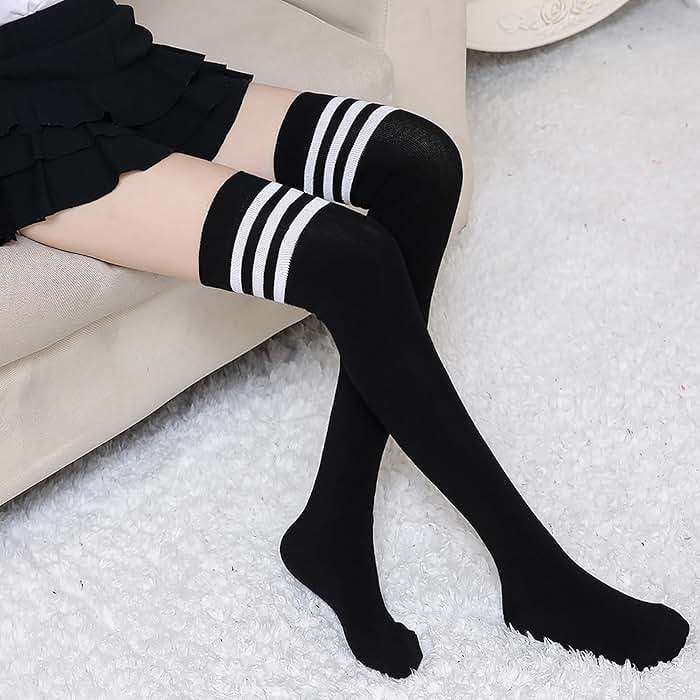 Bestjybt Women Thigh High Socks Cotton Warm Over the Knee High Leg Warmers Long Boot Socks with Stripes - Image 6