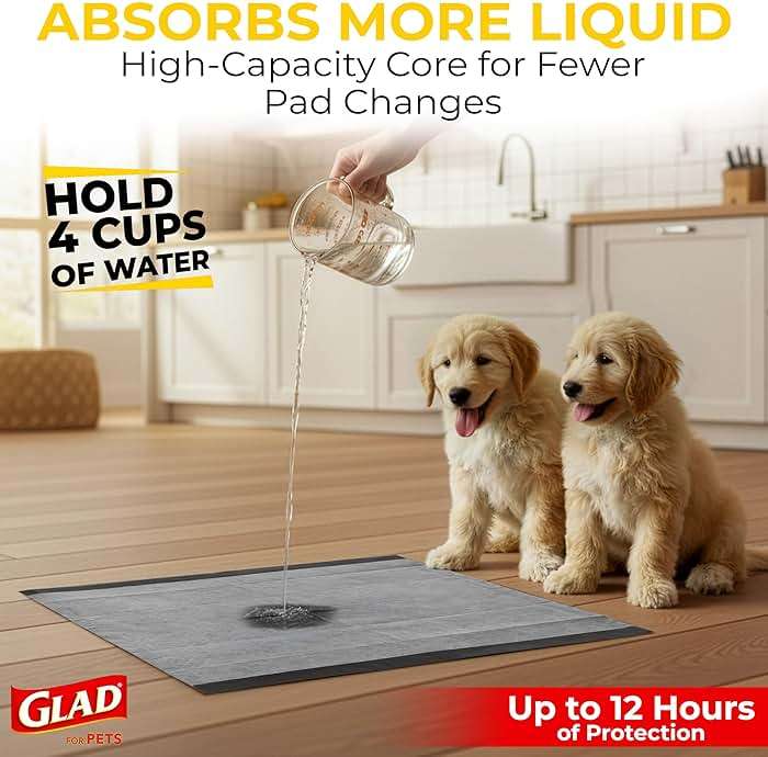 Glad for Pets Black Charcoal Puppy Pads - 6-Layer Leak-Proof Construction, Activated Carbon Odor Control, Pheromone Attractant - Disposable Dog Pee Pads for Potty Training, 23 x 23 in, 100 Count - Image 2