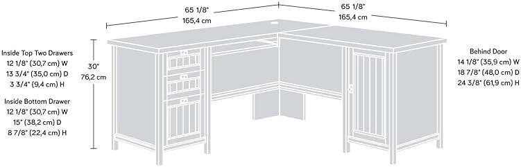 Sauder Costa L-Shaped Desk, Chalked Chestnut, Home Office with Storage & Keyboard Tray - Image 3