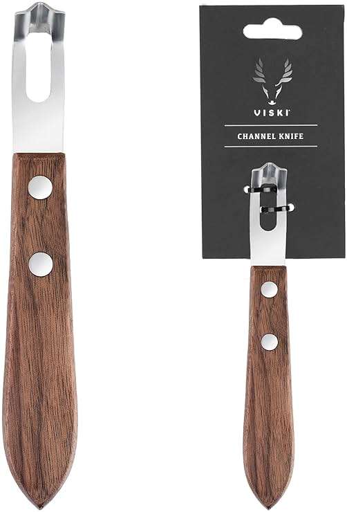 Viski Channel Knife, Citrus Zester and Orange Peeler Tool, Walnut Wood and Stainless Steel Bar Tool for Cocktail Garnishes, Perfect for Home Bars, Craft Cocktails and Bartender Gifts, Set of 1 - Image 9