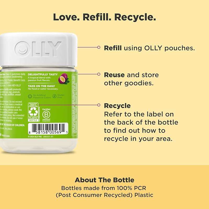 OLLY Daily Energy Gummy, Caffeine Free, Vitamin B12, CoQ10, Goji Berry, Adult Chewable Supplement, Tropical Flavor - 60 Count - Image 5