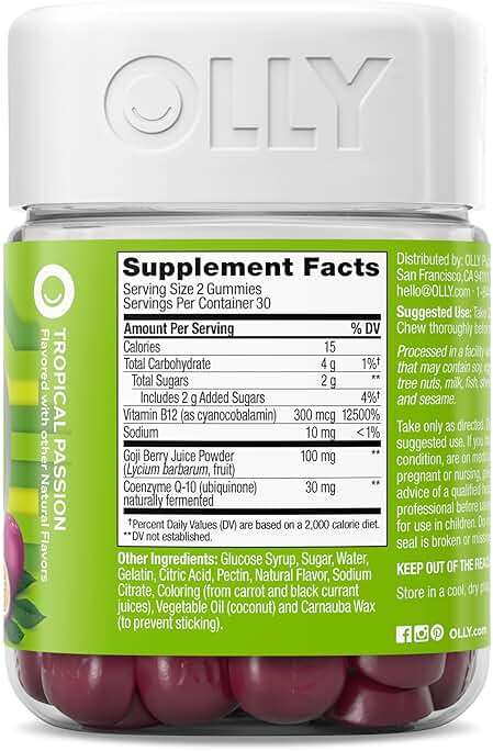 OLLY Daily Energy Gummy, Caffeine Free, Vitamin B12, CoQ10, Goji Berry, Adult Chewable Supplement, Tropical Flavor - 60 Count - Image 9