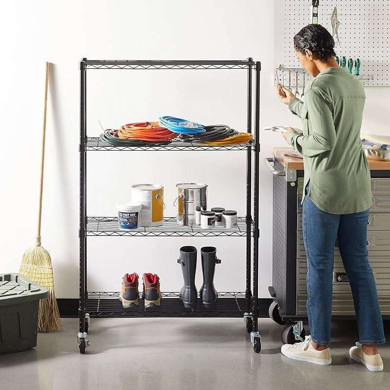 Amazon Basics 4-Shelf Adjustable Heavy Duty Steel Wire Rack Storage Shelving, Sturdy Garage Shelving, 350 lbs Capacity Per Shelf, Easy No-Tool Assembly, 36" x 14" x 54", Black - Image 2