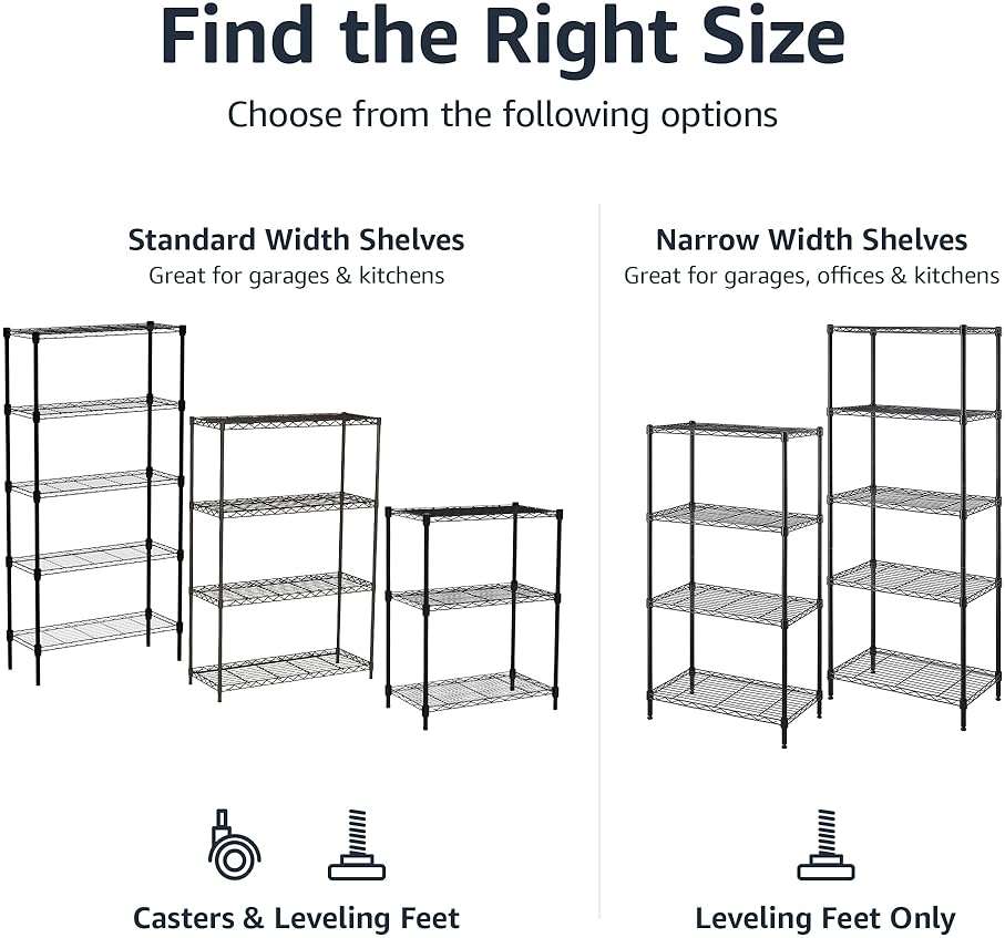 Amazon Basics 4-Shelf Adjustable Heavy Duty Steel Wire Rack Storage Shelving, Sturdy Garage Shelving, 350 lbs Capacity Per Shelf, Easy No-Tool Assembly, 36" x 14" x 54", Black - Image 6