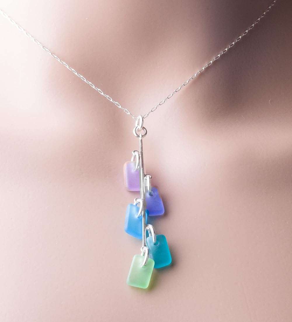 EcoSeaCo Avalon Pendant in Blossom, Sterling Silver Chain, Handmade Cultured Sea Glass Necklace - Image 5