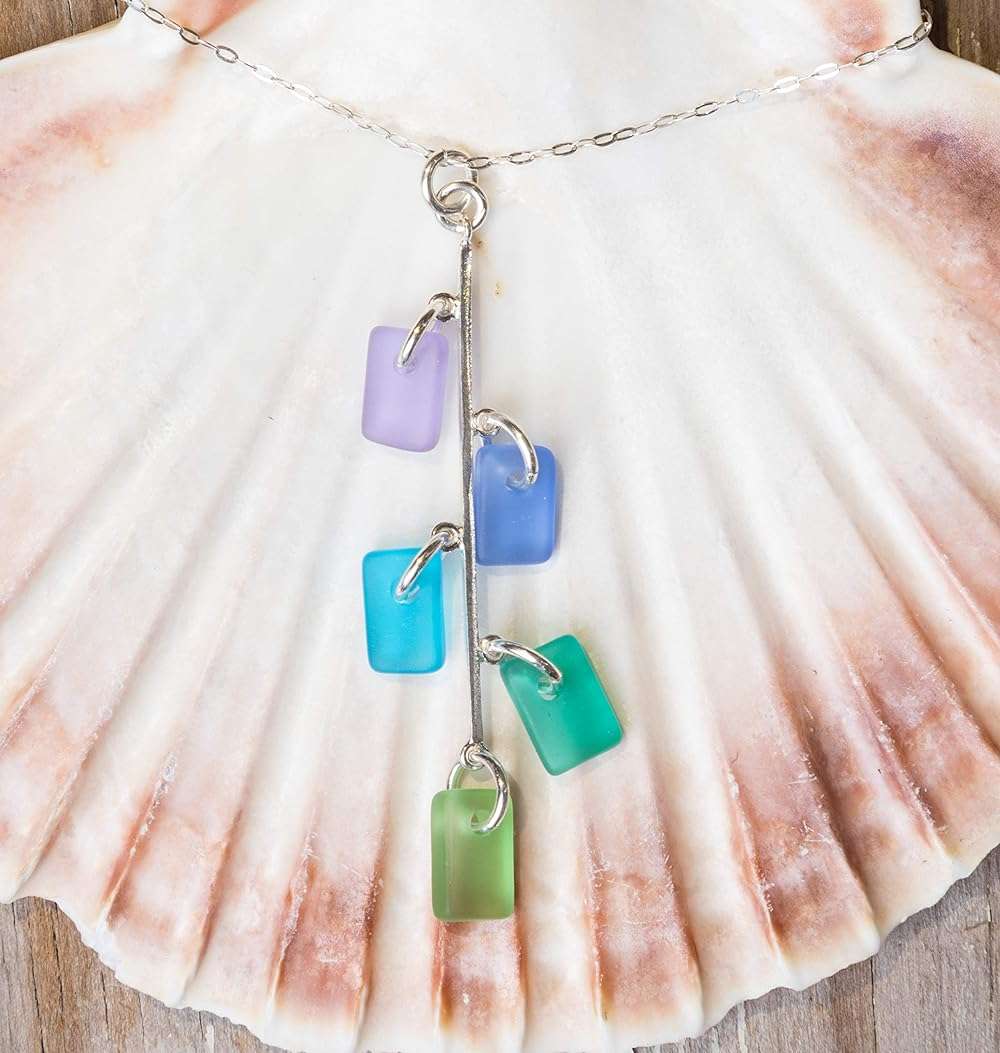 EcoSeaCo Avalon Pendant in Blossom, Sterling Silver Chain, Handmade Cultured Sea Glass Necklace - Image 6