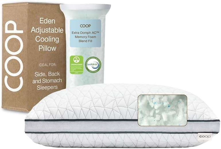 Coop Home Goods Eden Bed Pillow Queen Size for Sleeping on Back, Stomach and Side Sleeper- Medium Soft Memory Foam Cooling Gel - CertiPUR-US/GREENGUARD Gold - Image 1