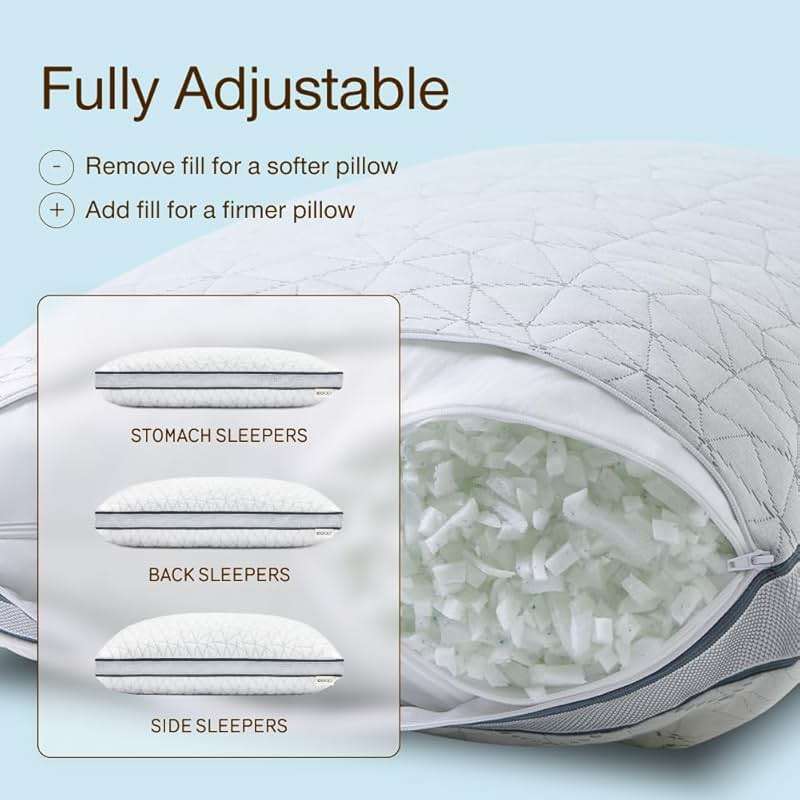 Coop Home Goods Eden Bed Pillow Queen Size for Sleeping on Back, Stomach and Side Sleeper- Medium Soft Memory Foam Cooling Gel - CertiPUR-US/GREENGUARD Gold - Image 2