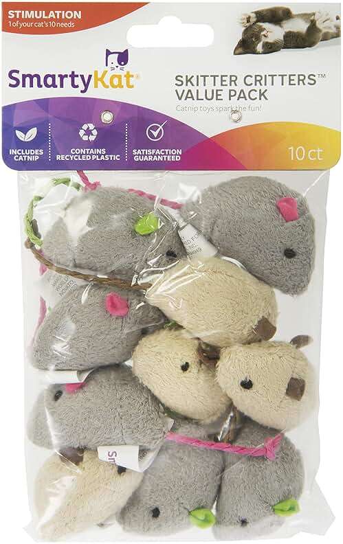 SmartyKat Skitter Critters Value Pack Catnip Cat Toys - Gray/Cream, Set of 10 - Image 6