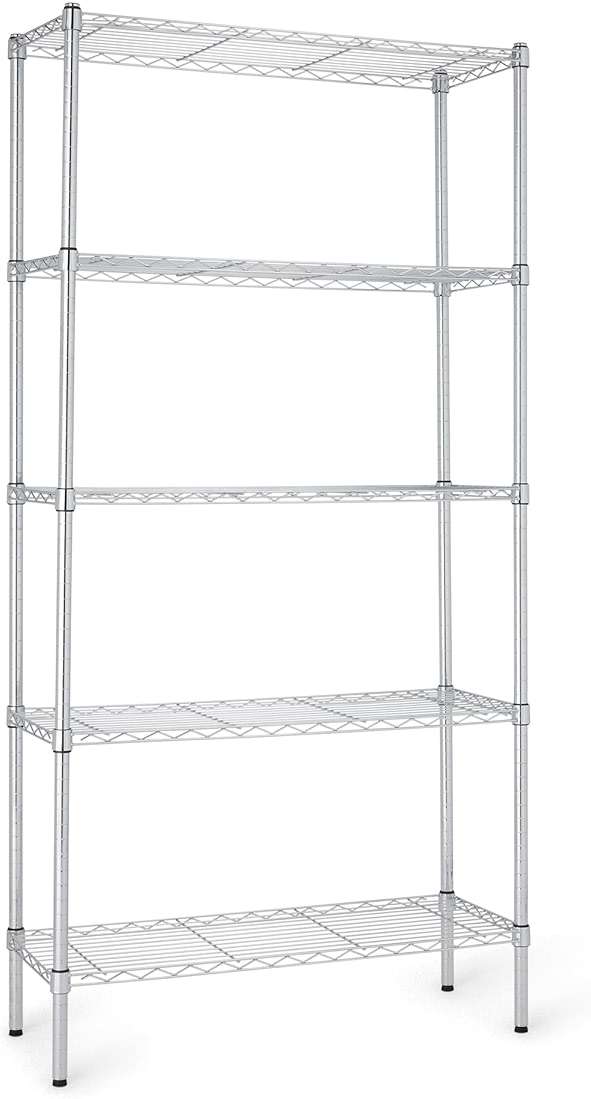 Amazon Basics 5-Shelf Adjustable Heavy Duty Steel Wire Rack, Space Saving Storage Shelving Organizer for Kitchen, Garage, No-Tool Assembly, 350 lbs Weight Capacity, 36" x 14" x 72", Chrome - Image 1