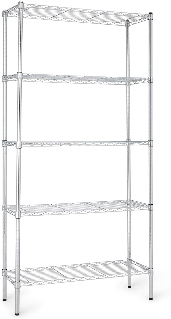 Amazon Basics 5-Shelf Adjustable Heavy Duty Steel Wire Rack, Space Saving Storage Shelving Organizer for Kitchen, Garage, No-Tool Assembly, 350 lbs Weight Capacity, 36" x 14" x 72", Chrome - Product Image