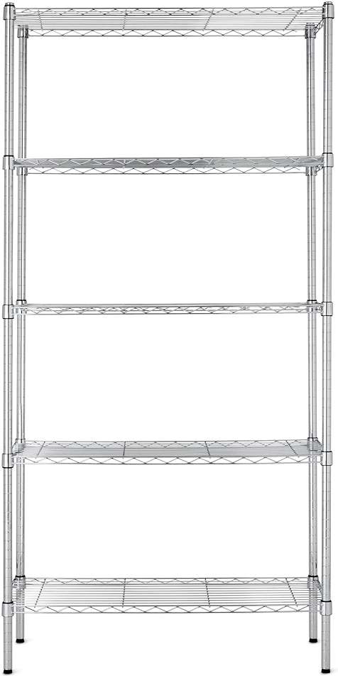 Amazon Basics 5-Shelf Adjustable Heavy Duty Steel Wire Rack, Space Saving Storage Shelving Organizer for Kitchen, Garage, No-Tool Assembly, 350 lbs Weight Capacity, 36" x 14" x 72", Chrome - Image 6