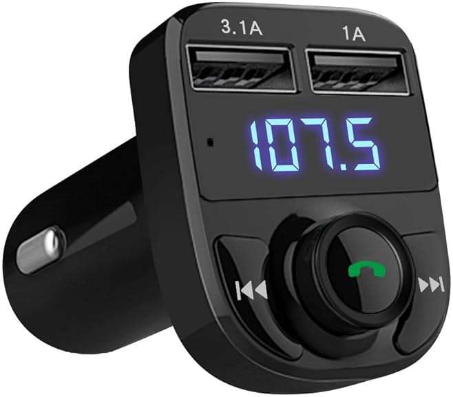 LIHAN Handsfree Calling Car Charger,Wireless Bluetooth 5.3 FM Transmitter Radio Receiver,MP3 Audio Music Adapter,Dual USB Ports,Compatible for iPhone Samsung Smartphones,Spotify & GPS Navigation - Image 1