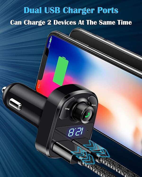 LIHAN Handsfree Calling Car Charger,Wireless Bluetooth 5.3 FM Transmitter Radio Receiver,MP3 Audio Music Adapter,Dual USB Ports,Compatible for iPhone Samsung Smartphones,Spotify & GPS Navigation - Image 5