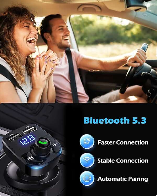 LIHAN Handsfree Calling Car Charger,Wireless Bluetooth 5.3 FM Transmitter Radio Receiver,MP3 Audio Music Adapter,Dual USB Ports,Compatible for iPhone Samsung Smartphones,Spotify & GPS Navigation - Image 6