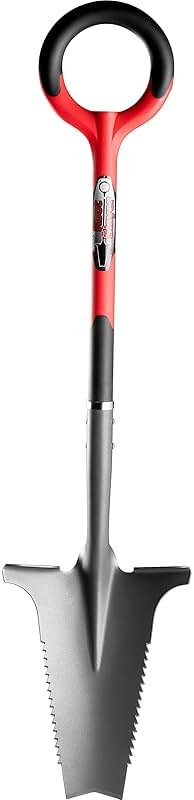 Root Slayer 22011 Garden Shovel with Serrated Blade for Digging and Root Cutting, Heavy Duty Steel Spade, Red - Product Image