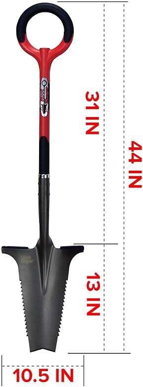 Root Slayer 22011 Garden Shovel with Serrated Blade for Digging and Root Cutting, Heavy Duty Steel Spade, Red - Image 3