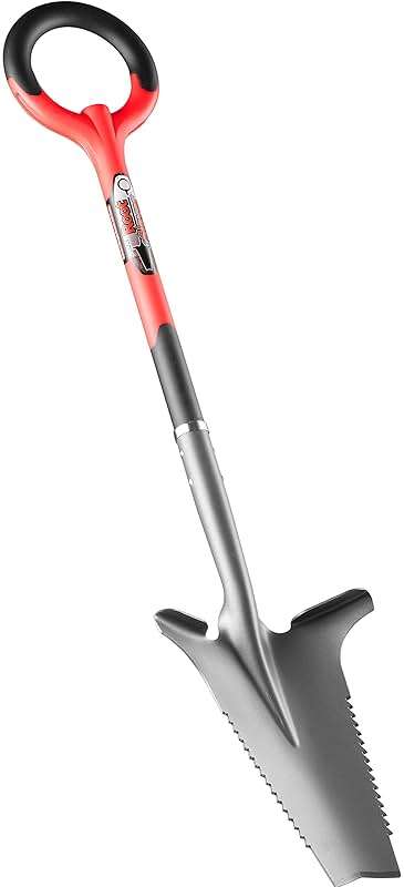 Root Slayer 22011 Garden Shovel with Serrated Blade for Digging and Root Cutting, Heavy Duty Steel Spade, Red - Image 6