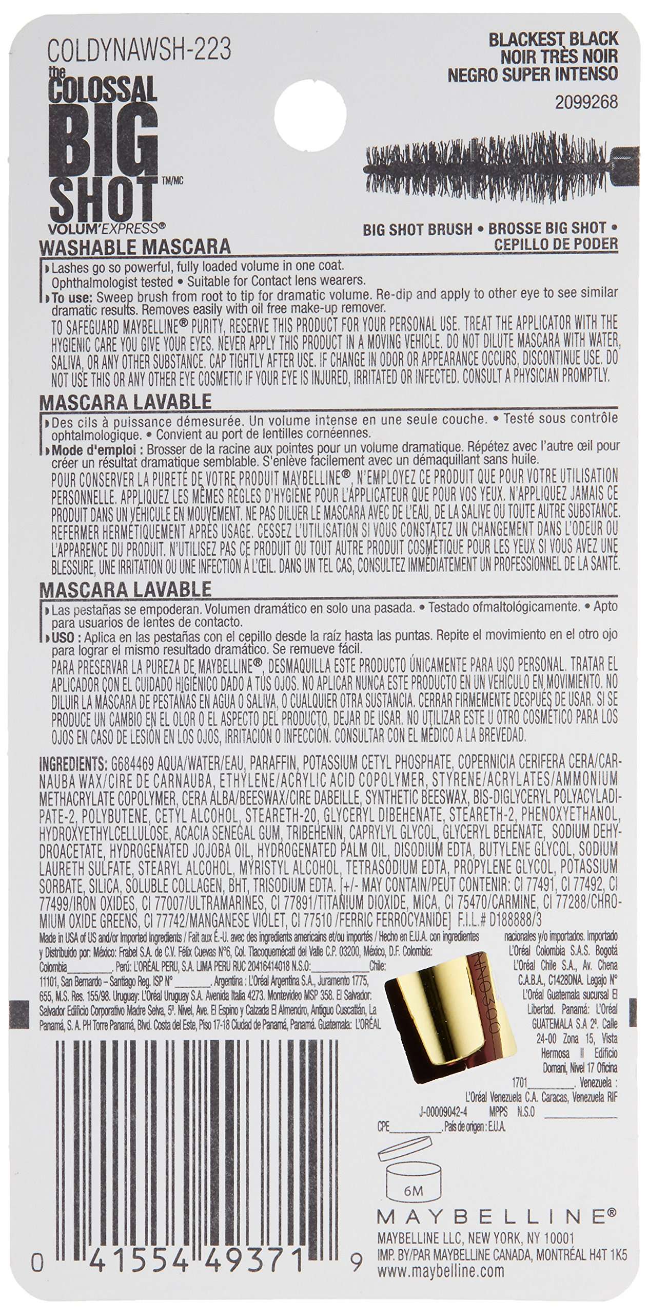 Maybelline New York Volum' Express The Colossal Big Shot Washable Mascara, Blackest Black, 0.33 fl. oz. - Image 3