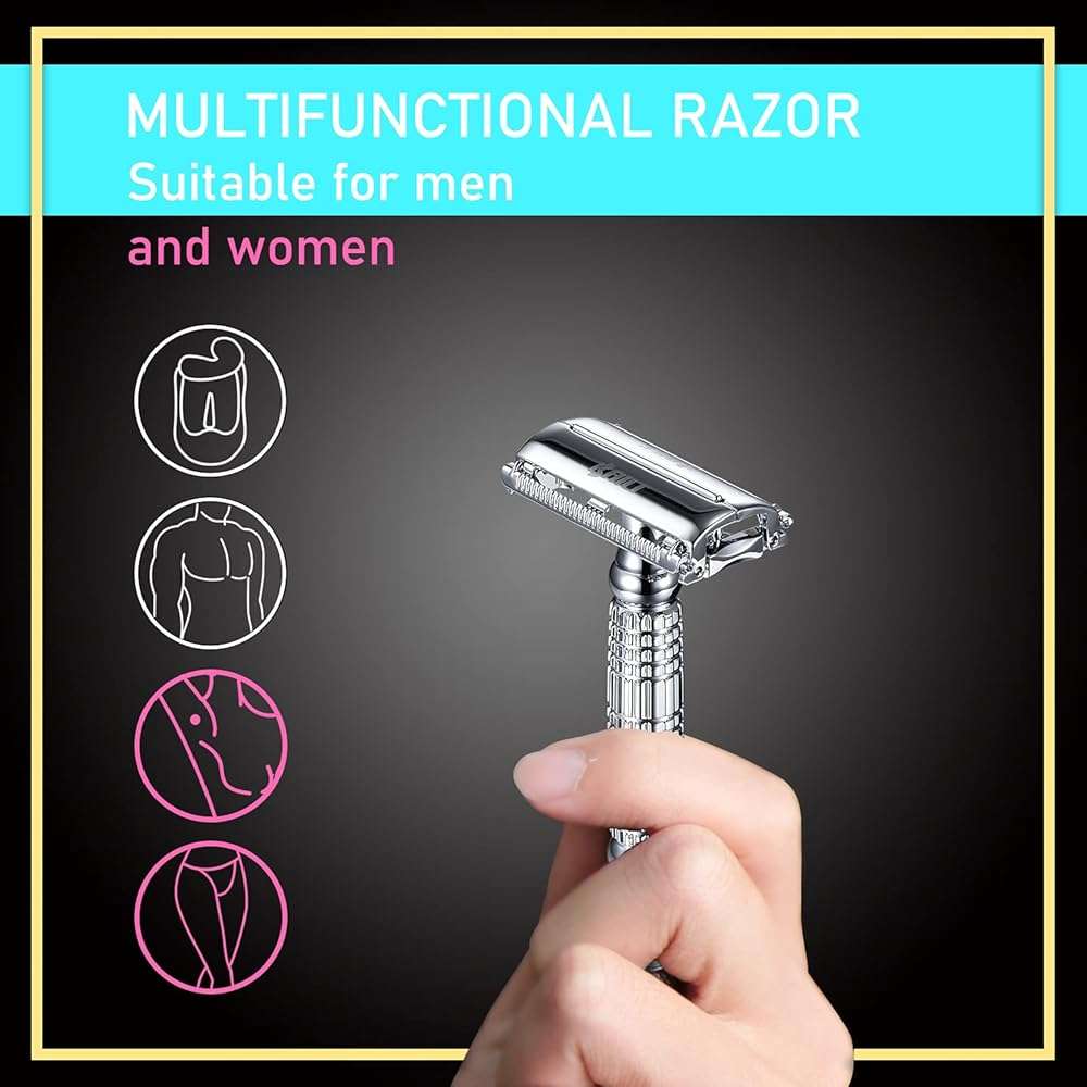 BAILI Butterfly Open TTO Double Edge Metal Safety Razor Wet Shaving Kit for Men Women with Platinum Blade and Mirrored Travel Case BD179 - Image 2
