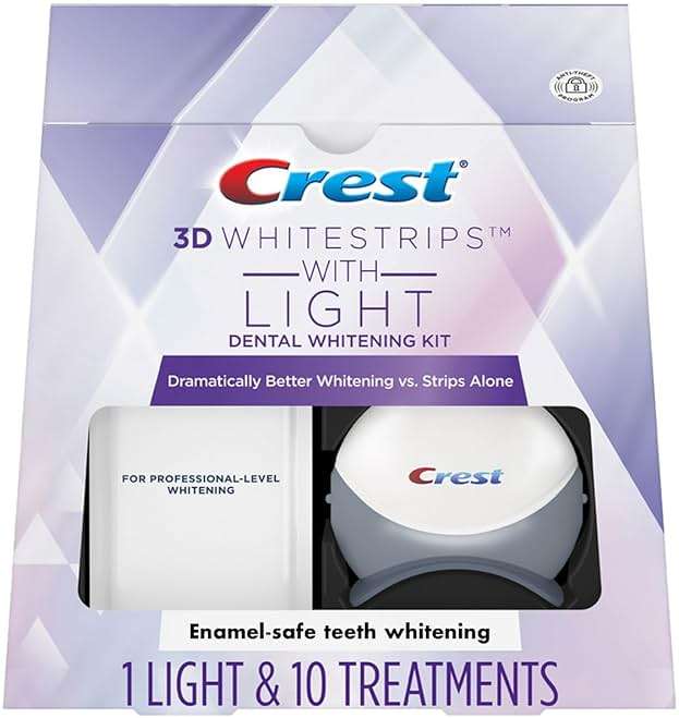Crest 3D Whitestrips Express Whitening + LED Light – Teeth Whitening Kit, 1 Light + 10 Treatments, Each with 1 Upper/1Lower, 20 Strips – Crest 3DWhite Teeth Whitening Strips - Image 1