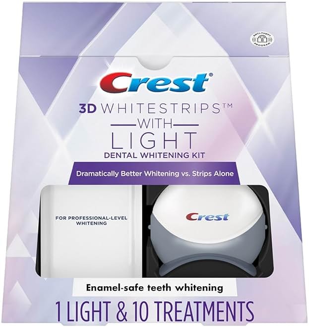 Crest 3D Whitestrips Express Whitening + LED Light – Teeth Whitening Kit, 1 Light + 10 Treatments, Each with 1 Upper/1Lower, 20 Strips – Crest 3DWhite Teeth Whitening Strips - Product Image