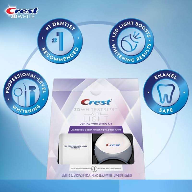 Crest 3D Whitestrips Express Whitening + LED Light – Teeth Whitening Kit, 1 Light + 10 Treatments, Each with 1 Upper/1Lower, 20 Strips – Crest 3DWhite Teeth Whitening Strips - Image 2
