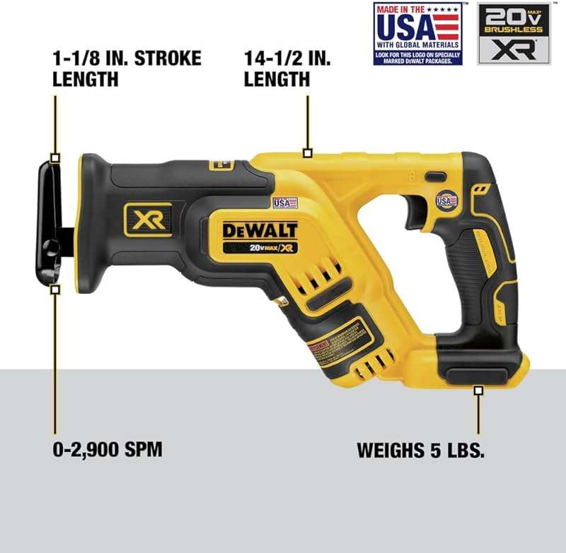 DEWALT 20V MAX XR Reciprocating Saw Cordless, Brushless, Compact,Variable Speed, Pivoting Head, LED Light, Tool Only (DCS367B) - Image 7