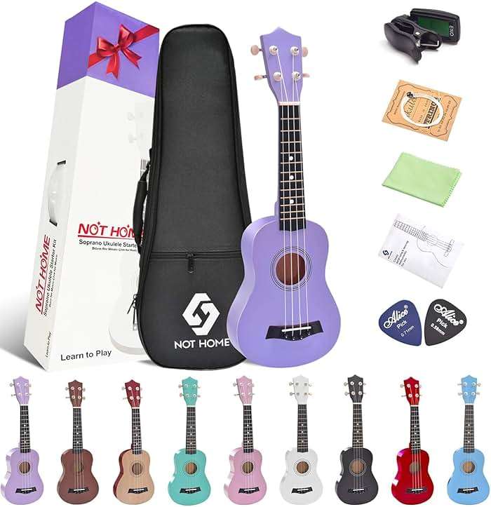 Soprano Ukulele Beginner Pack, 21 Inch Basswood kids Ukuleles Starter Kit with Gig Bag Spare Strings Tuner and Picks. (purple) - Image 1