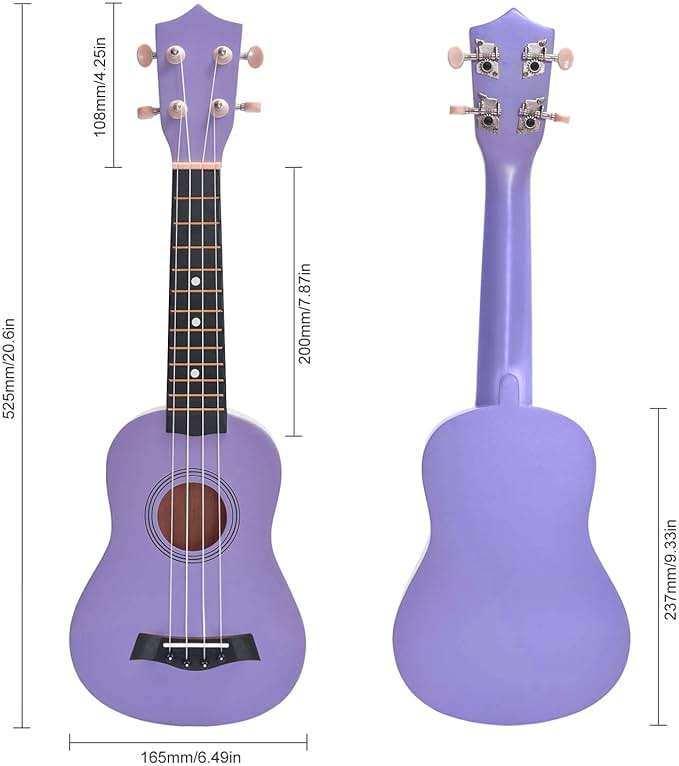 Soprano Ukulele Beginner Pack, 21 Inch Basswood kids Ukuleles Starter Kit with Gig Bag Spare Strings Tuner and Picks. (purple) - Image 3