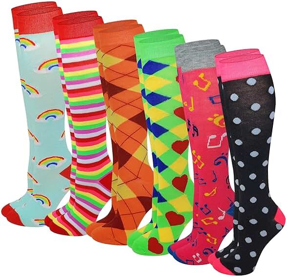 SUMONA 6 Pairs Women's Fancy Design Multi Colorful Patterned Knee High Socks - Product Image