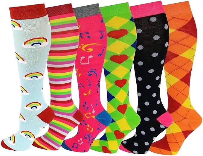 SUMONA 6 Pairs Women's Fancy Design Multi Colorful Patterned Knee High Socks - Image 4