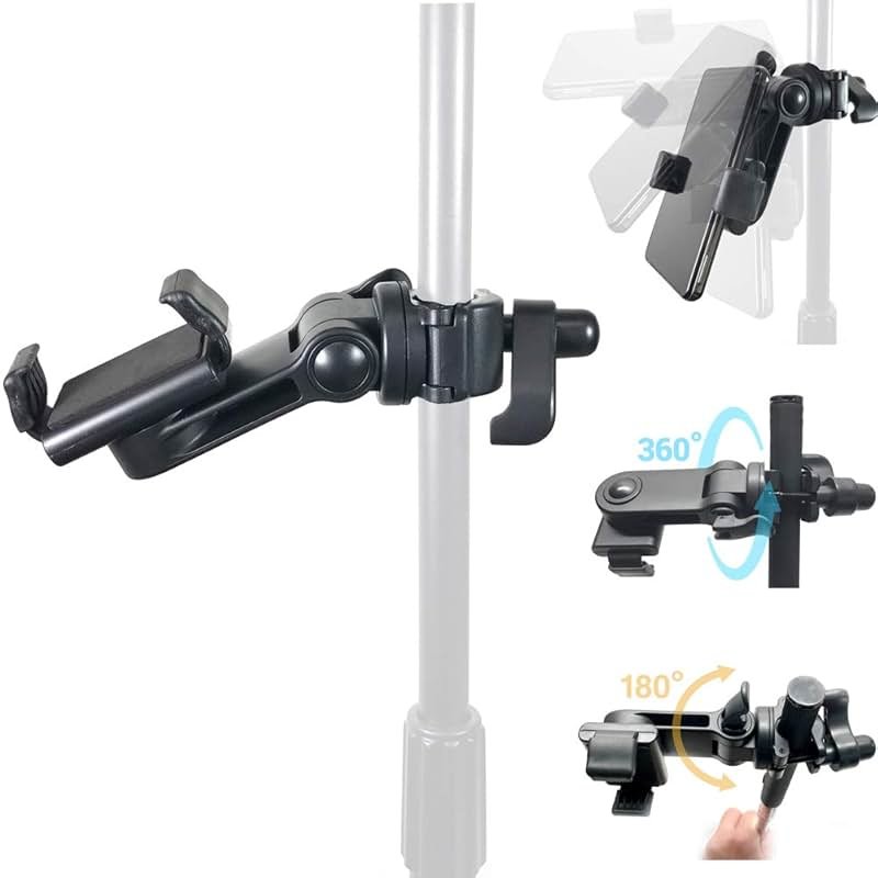 Accessory Basics Music Boom Mic Microphone Stand Smartphone Mount w/360° Swivel Adjust Holder for All Smartphones up to 3.75 inches Wide (Zoom Video Compatible) - Product Image