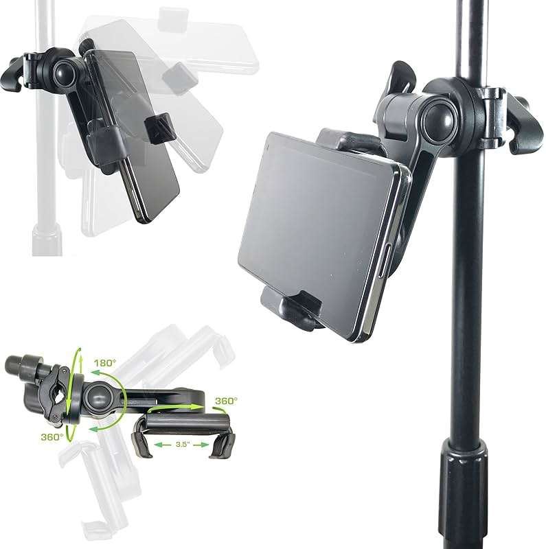 Accessory Basics Music Boom Mic Microphone Stand Smartphone Mount w/360° Swivel Adjust Holder for All Smartphones up to 3.75 inches Wide (Zoom Video Compatible) - Image 2