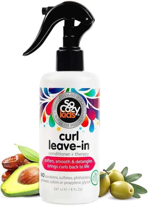 So Cozy Leave In Conditioner Spray (8 Fl Oz) Paraben-Free Detangler for Kids' Curly Hair, Deep Conditioner & Tangle-Free Curls, Gentle & Nourishing with Keratin, Vitamin B5, Olive Oil & Jojoba Oil - Product Image