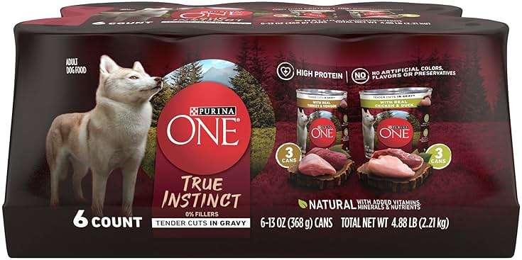 Purina ONE True Instinct Tender Cuts in Gravy with Real Turkey and Venison, and with Real Chicken and Duck High Protein Wet Dog Food Variety Pack - (Pack of 6) 13 Oz. Cans - Image 1