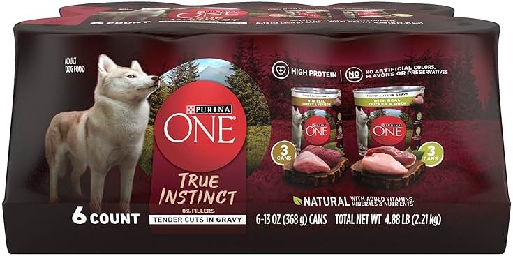 Purina ONE True Instinct Tender Cuts in Gravy with Real Turkey and Venison, and with Real Chicken and Duck High Protein Wet Dog Food Variety Pack - (Pack of 6) 13 Oz. Cans - Product Image
