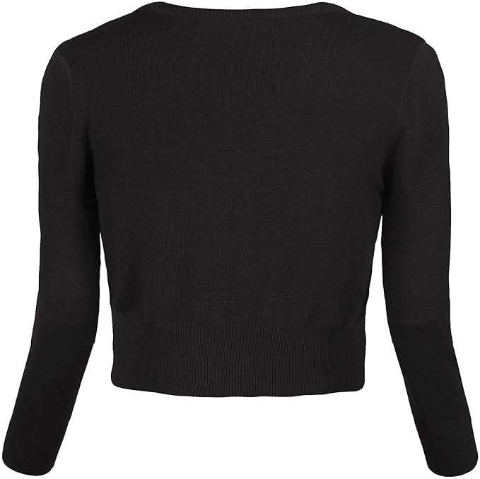 Urban CoCo Women's Cropped Cardigan V-Neck Button Down Knitted Sweater 3/4 Sleeve - Image 3