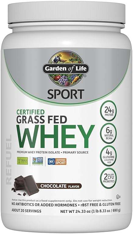 Garden of Life Sport Whey Protein Powder Chocolate, Premium Grass Fed Whey Protein Isolate Plus Probiotics for Immune System Health, 24g Protein, Non GMO, Gluten Free, Cold Processed - 20 Servings - Image 1