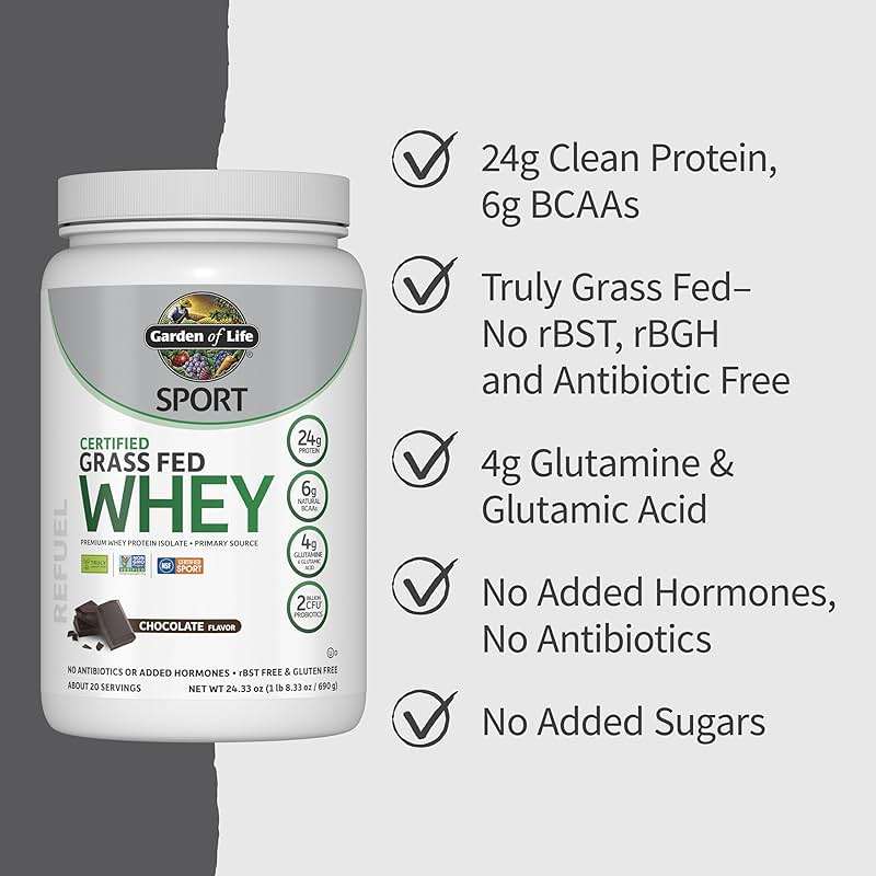 Garden of Life Sport Whey Protein Powder Chocolate, Premium Grass Fed Whey Protein Isolate Plus Probiotics for Immune System Health, 24g Protein, Non GMO, Gluten Free, Cold Processed - 20 Servings - Image 4